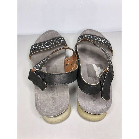 Flexus Spring Step Anatomic Black Leather Rhinestone Strap Sandals Women 8US/39 - Picture 8 of 14
